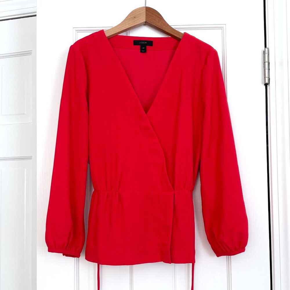 J. Crew Red Blouse Peplum Petite
